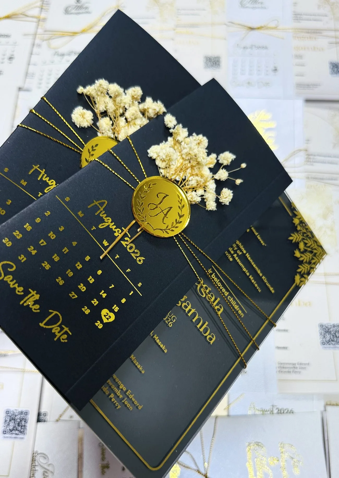 Black Acrylic Save-the-Date Suite — real Wedding Cards Uganda invitation