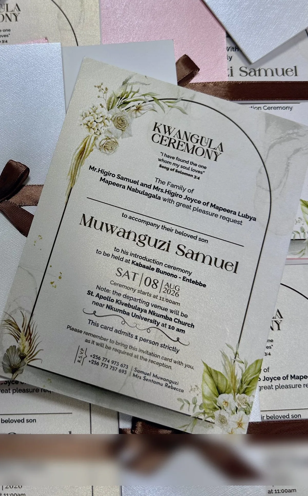 Floral Arch Kwanjula Set — real Wedding Cards Uganda invitation