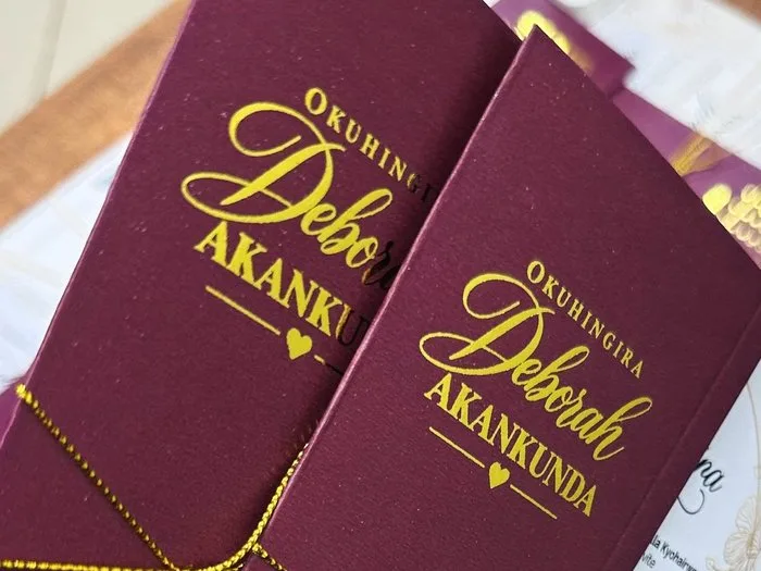 Burgundy acrylic Okuhingira invitation